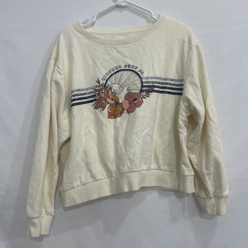 Rip Curl Surf Co Graphic Sweatshirt Cream Floral Wave Pullover Medium